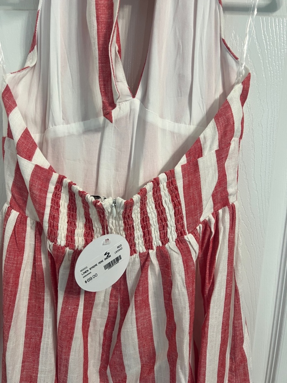 NWT | Needi Red and White Vertical Stripe Halter Mini Dress, Size S - Picture 5 of 5
